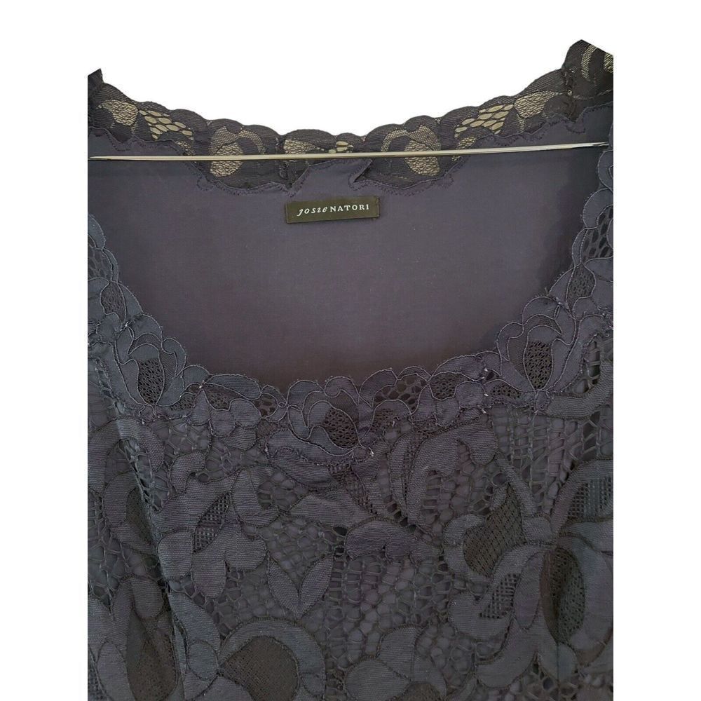 Josie Natori Lace Overlay Dress Midnight Blue 3/4 Sleeve Dress Size M - Picture 3 of 5